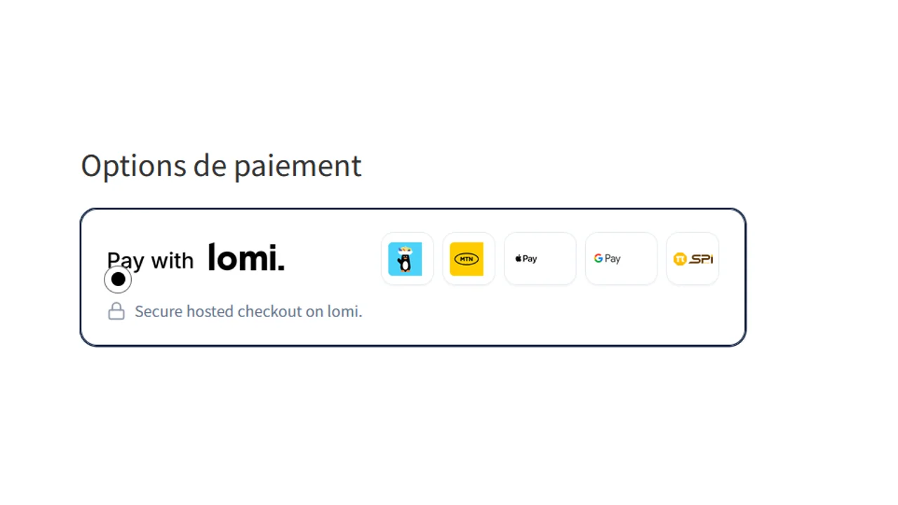 Checkout WooCommerce avec la carte branding lomi. sélectionnée